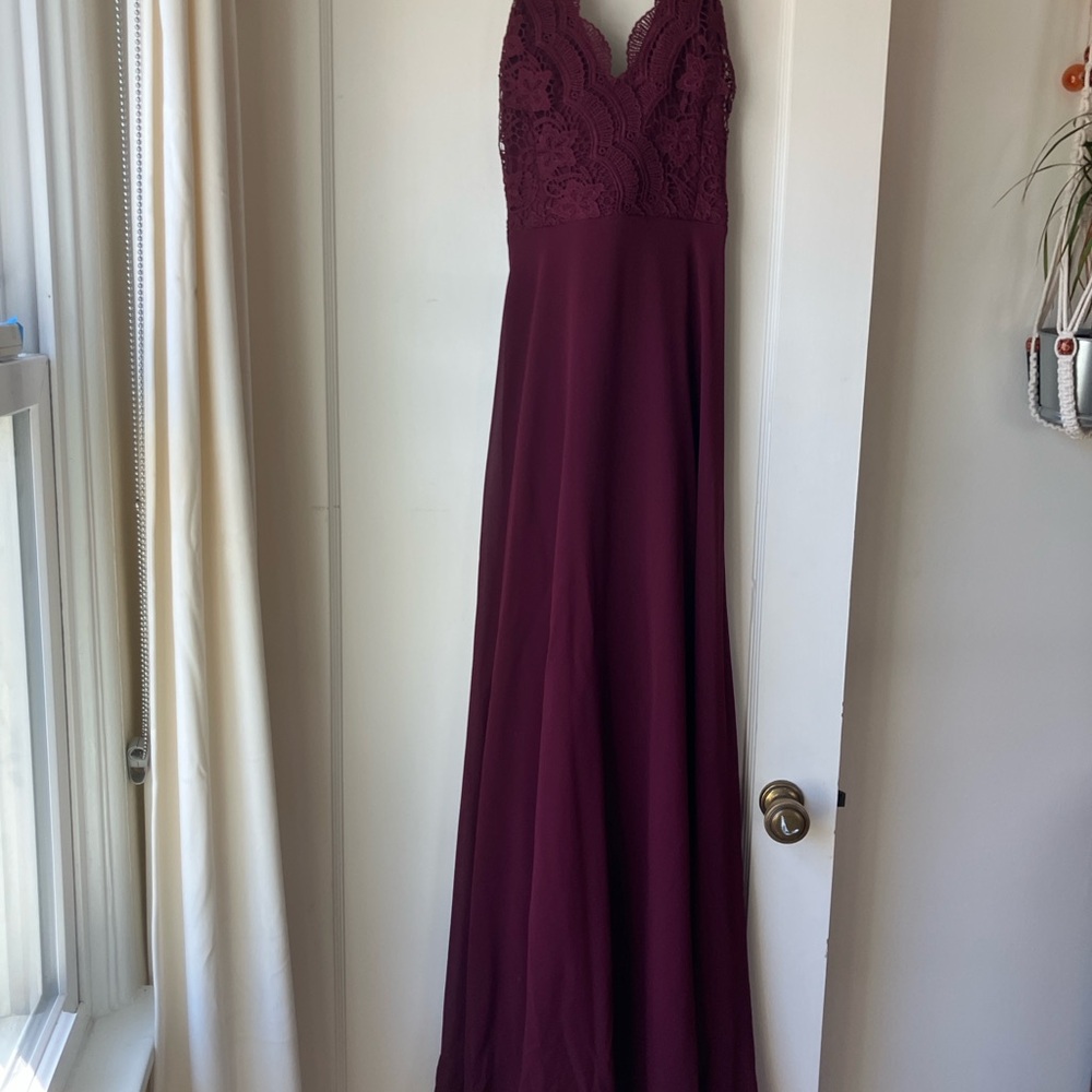 Burgundy dark red maxi dress with lace detailing